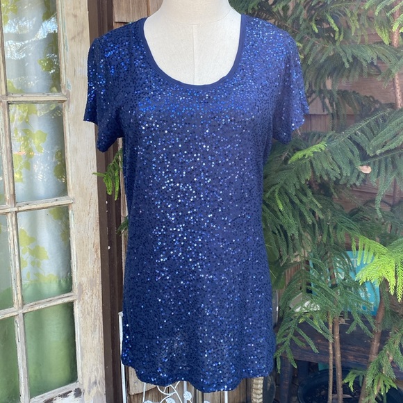 DRESS BARN Sequined Tee NWT SZ M American Dream - Picture 2 of 6